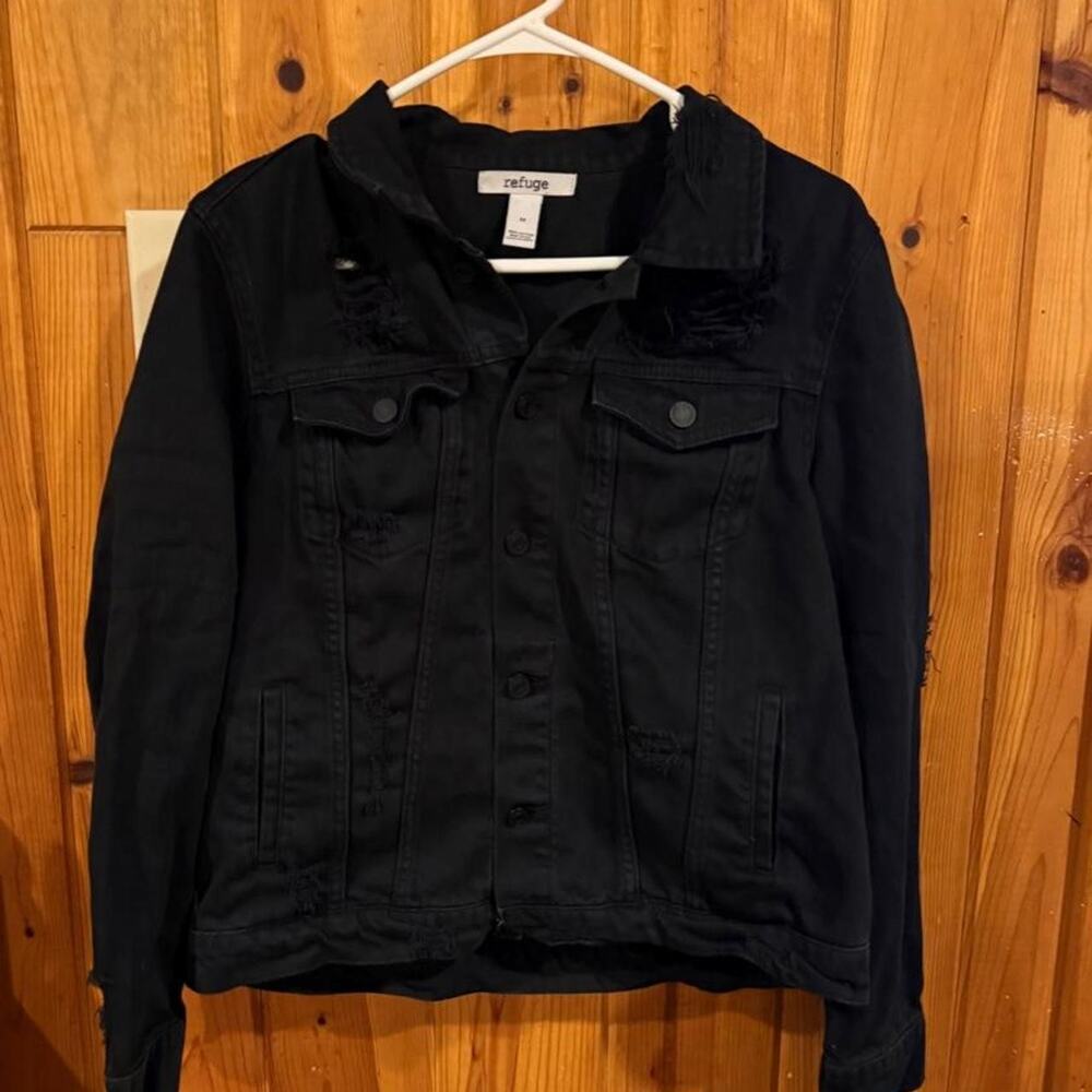 Black distressed denim jacket